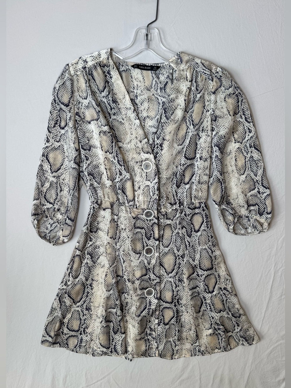 Zara Snake Print Button-Front Mini Dress in Neutral Tones Size Small EUC